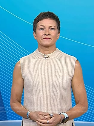 Stephanie’s beige ribbed sleeveless sweater on Today