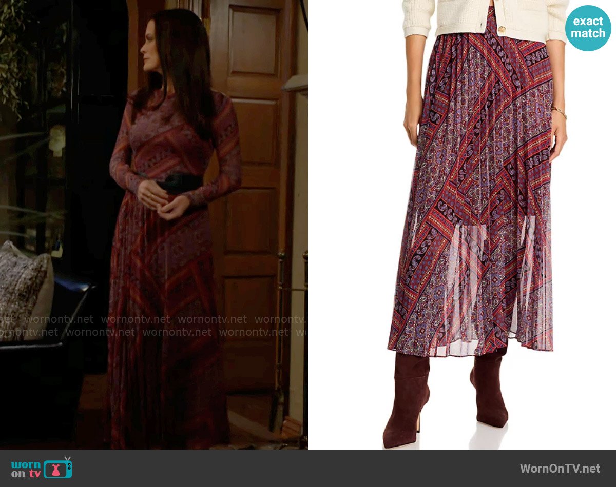 Steve Madden Coppola Pleated Maxi Skirt worn by Chelsea Lawson (Melissa Claire Egan) on The Young and the Restless