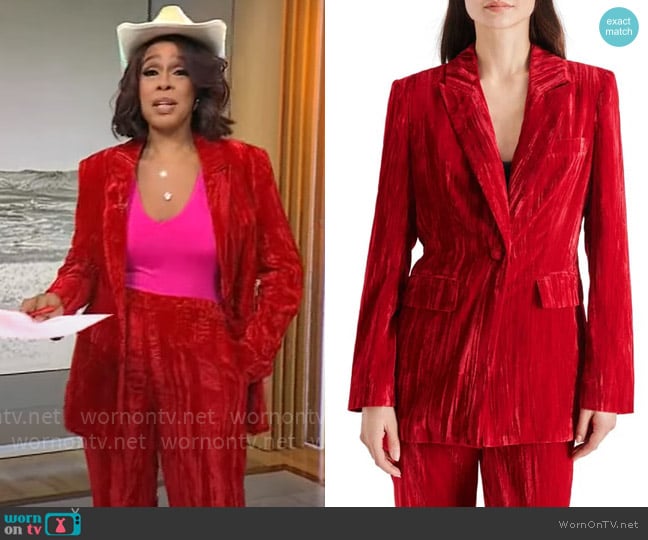 Steve Madden Imann Crushed Velvet Blazer worn by Gayle King on CBS Mornings