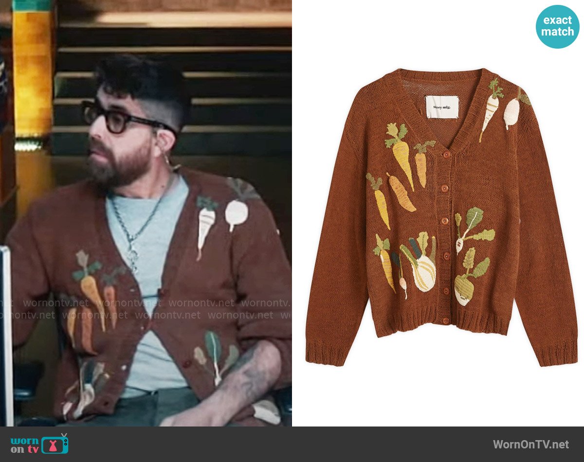 Story mfg. Twinsun cardigan worn by Harry Keshegian (Adam Goldberg) on The Equalizer