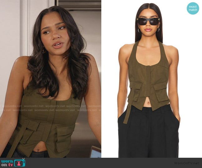 Layla’s green utility halter top on All American