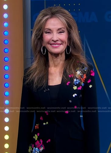 Susan Lucci's black floral sequin blazer and pants on Good Morning America