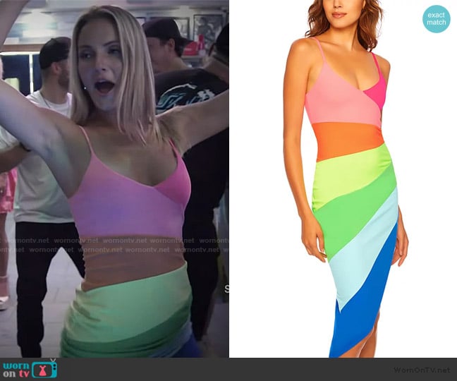 Susana Monaco Color Blocked Asymmetric Dress worn by Taylor Ann Green on Southern Charm