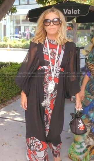 Sutton's red print mixed media dress on The Real Housewives of Beverly Hills