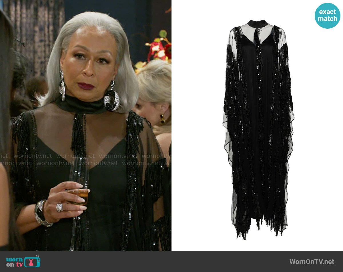 Taller Marmo Showgirl Sequinned Kaftan Dress worn by Anita Dupree ( Tamara Tunie) on Beyond the Gates