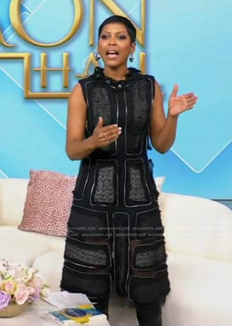 Tamron's black lace dress on Tamron Hall Show