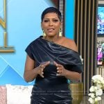 Tamron’s black leather off shoulder dress on Tamron Hall Show