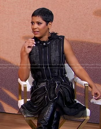 Tamron Hall’s black sleeveless midi dress on Good Morning America