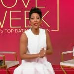 Tamron’s white flare mini dress on Tamron Hall Show