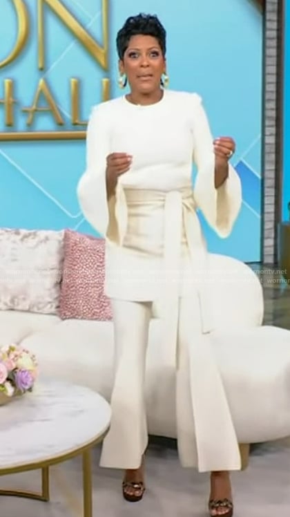 Tamron's belted top and pants on Tamron Hall Show