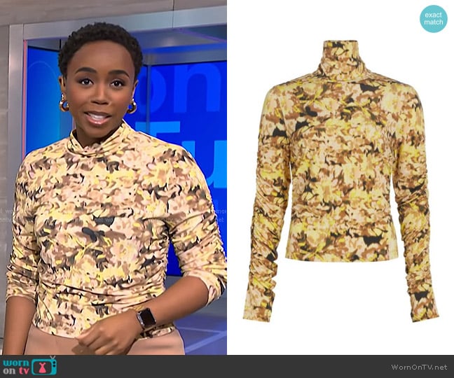 Tanya Taylor Evana Top in Citrine worn by Zinhle Essamuah on NBC News Daily