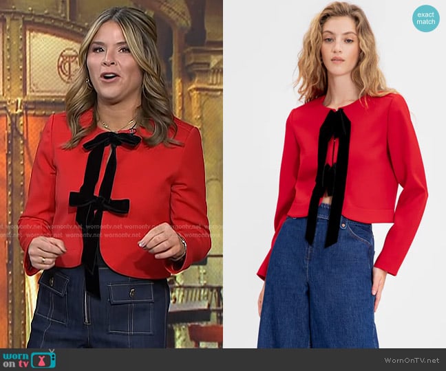 Tanya Taylor Viola Jacket in Spiced Red worn by Jenna Bush Hager on Today