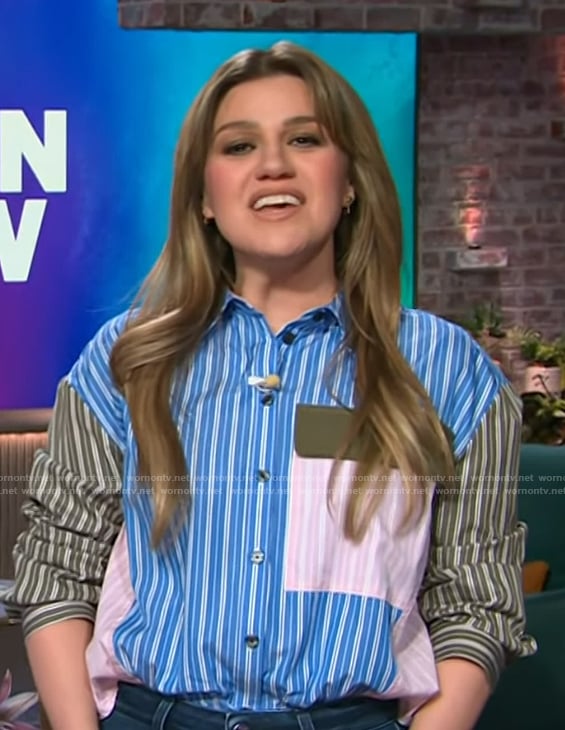 Kelly's mixed stripe shirt on The Kelly Clarkson Show