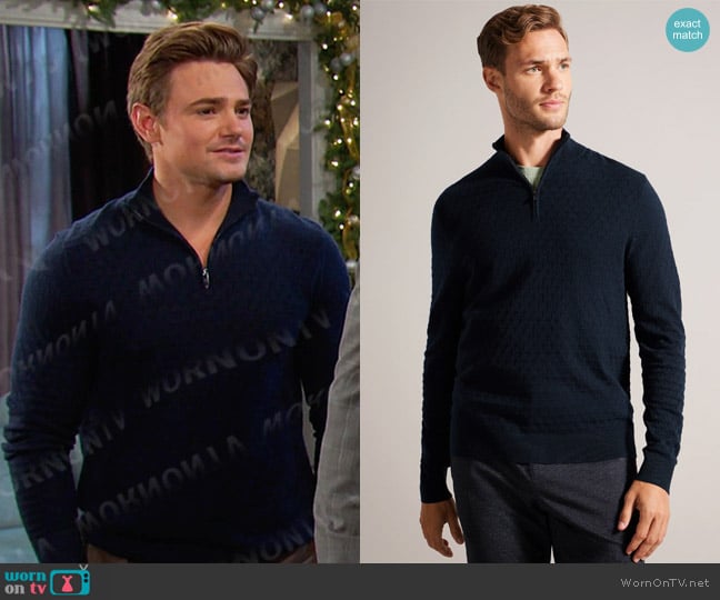 Johnny’s navy half-zip sweater on Days of our Lives