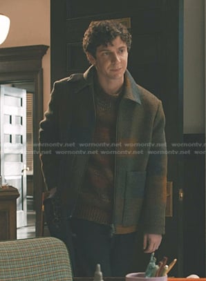 Teddy’s brown striped sweater and check jacket on Elsbeth