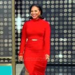 Teedra Moses’s red asymmetric dress on Tamron Hall Show