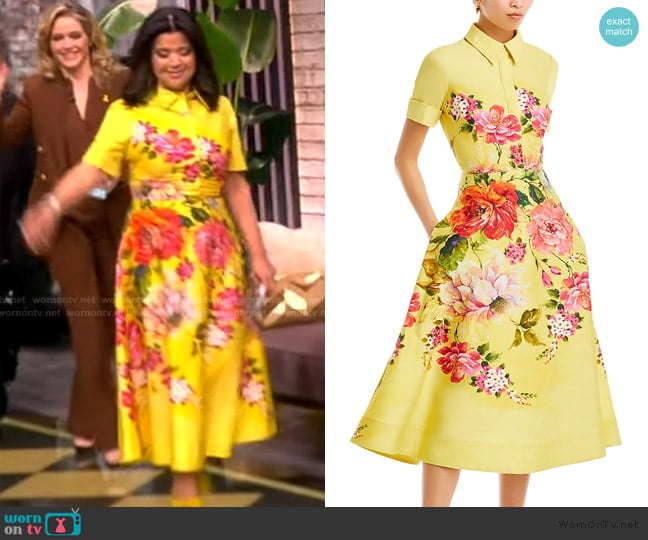 Teri John by Rickie Freeman Bold Floral Print Shirt Midi Dress worn by Ana Navarro on The View