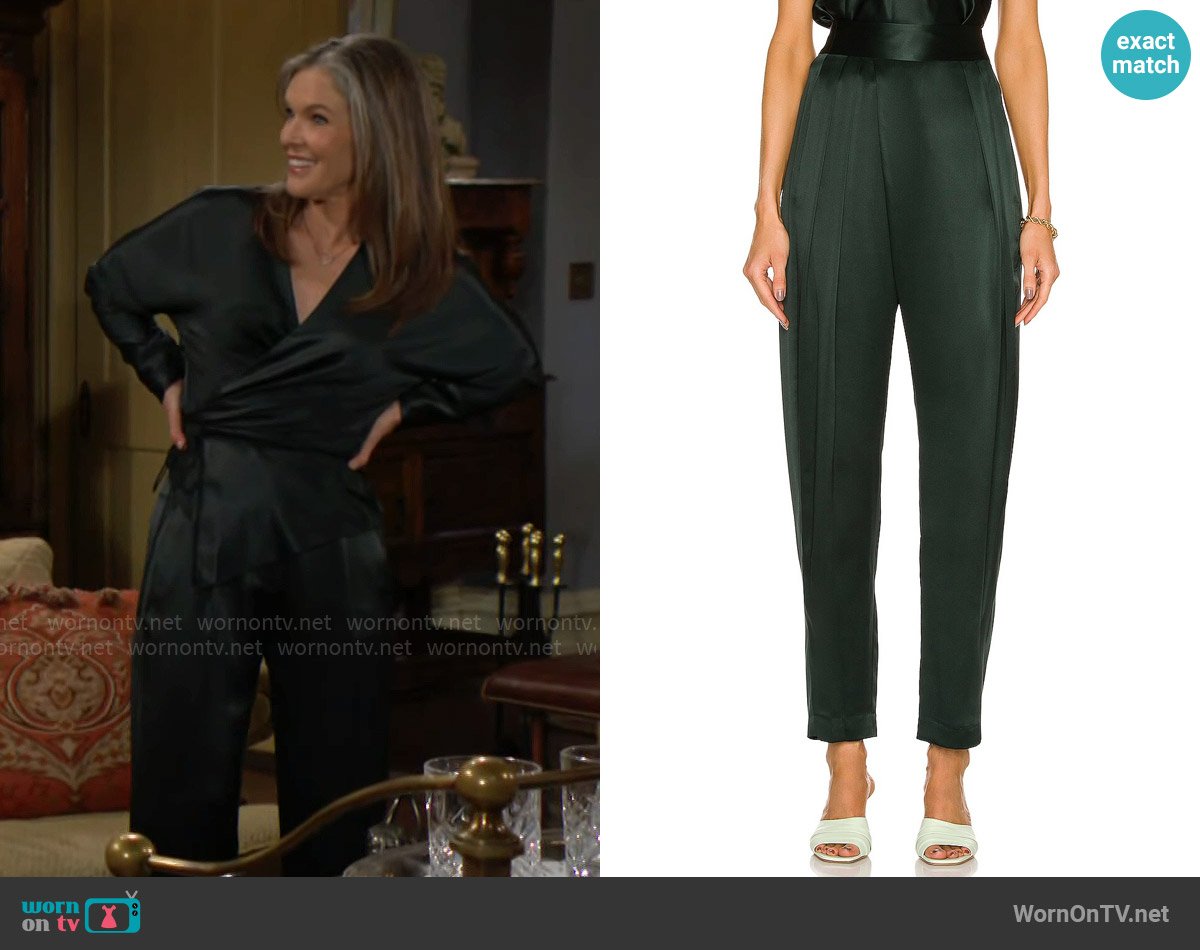 The Sei Draped Pleat Trouser Pant in Hunter worn by Diane Jenkins (Susan Walters) on The Young and the Restless