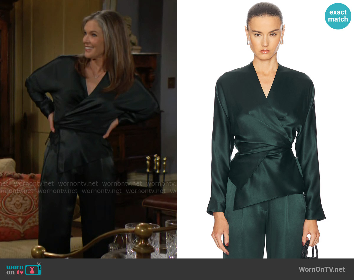 The Sei Long Sleeve Wrap Blouse in Hunter worn by Diane Jenkins (Susan Walters) on The Young and the Restless