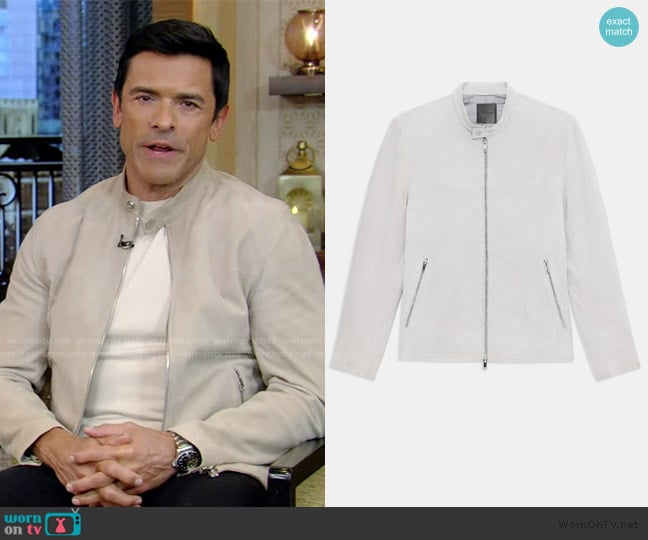 Theory Wynmore Moto Jacket in Suede worn by Mark Consuelos on Live with Kelly and Mark