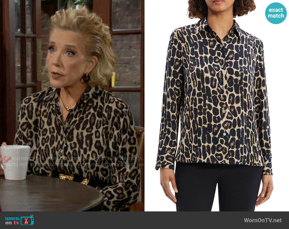 Theory Animal Print Button-Up Shirt worn by Nikki Reed Newman (Melody Thomas-Scott) on The Young and the Restless