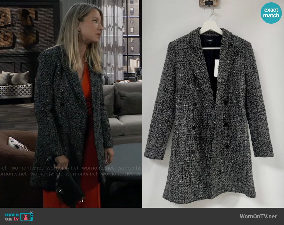 Theory Double Breasted Tweed Coat worn by Nina Reeves (Cynthia Watros) on General Hospital