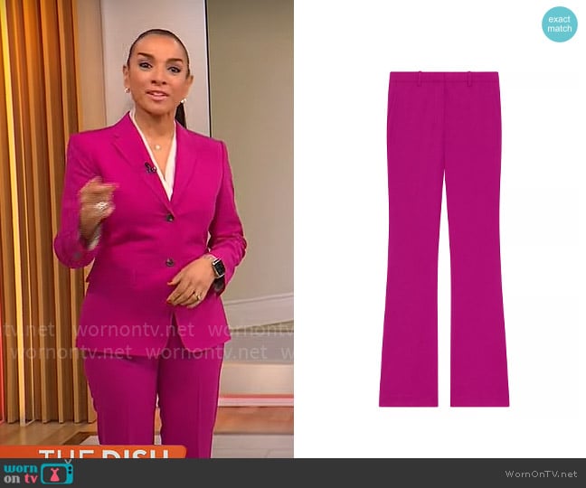 Theory Stretch Wool Straight Full-Length Trousers in Wildflower worn by Michelle Miller on CBS Mornings