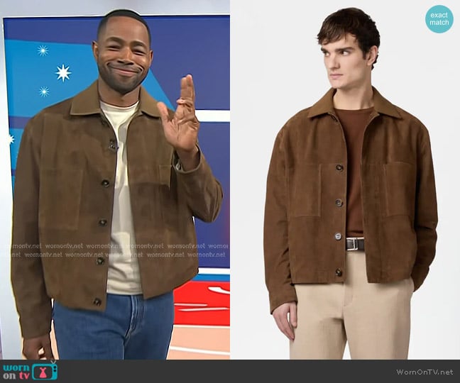 Tod's Pashmy Coach Jacket in Suede worn by Jay Ellis on Today