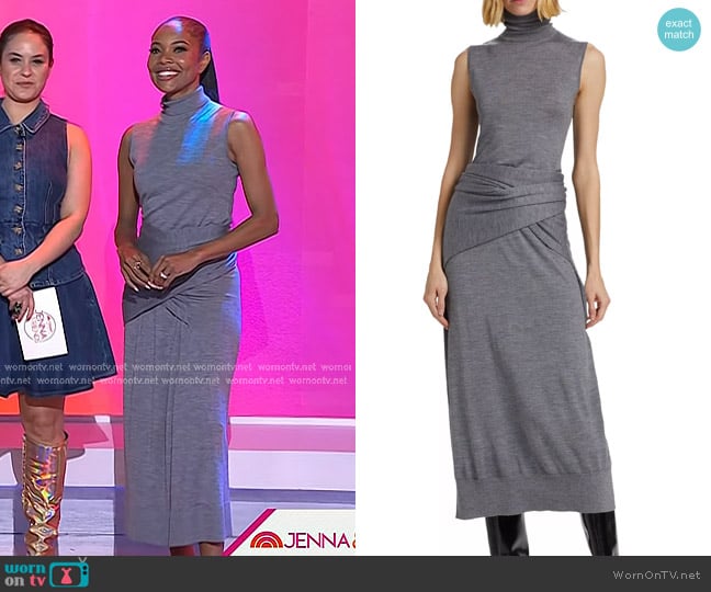 Toteme Draped Knit Midi-Dress in Grey Melange worn by Gabrielle Union on Today