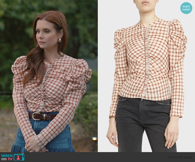 Ulla Johnson Blair Puff-Shoulder Gingham Top worn by Maddie Townsend (JoAnna Garcia Swisher) on Sweet Magnolias