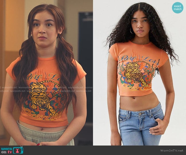 Urban Outfitters Pure Love Tiger Baby Tee worn by Katherine Song-Covey (Anna Cathcart) on XO Kitty