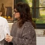 Valerie Bertinelli’s gray pearl embellished sweater on The Drew Barrymore Show