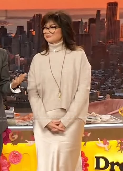 Valerie's turtleneck mixed media dress on The Drew Barrymore Show