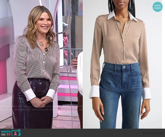 Veronica Beard Amelia Silk Shirt in Whisky Off White worn by Jenna Bush Hager on Today