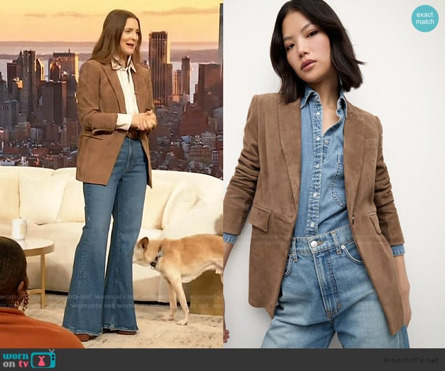 Veronica Beard Duane Suede Dickey Jacket worn by Drew Barrymore on The Drew Barrymore Show