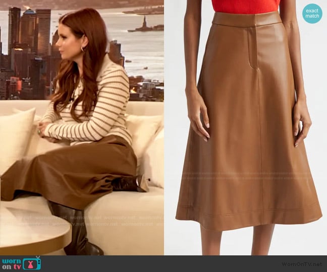 Veronica Beard Louise Faux Leather Skirt worn by JoAnna Garcia Swisher on The Drew Barrymore Show