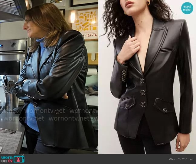 Veronica Beard Anoki Vegan Leather Dickey Jacket worn by Jill Schlesinger on CBS Mornings