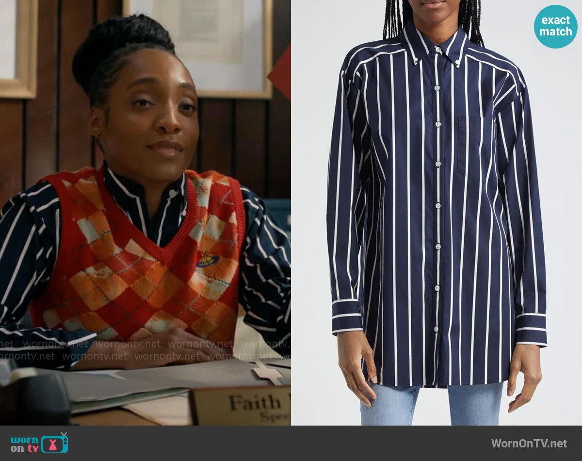 Veronica Beard Lloyd Striped Button-Down Shirt worn by Faith Mitchell (Iantha Richardson) on Will Trent