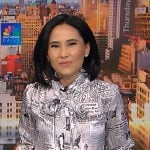 Vicky’s newspaper print blouse on NBC News Daily