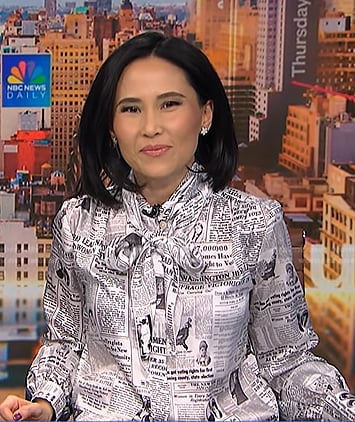 Vicky’s newspaper print blouse on NBC News Daily