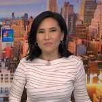 Vicky’s white stripe studded shoulder sweater on NBC News Daily