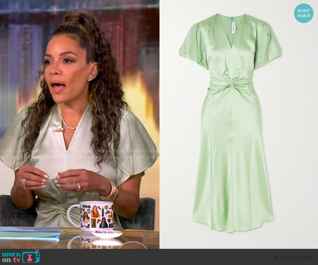 Victoria Beckham Gathered V-Neck Midi Dress worn by Sunny Hostin on The View