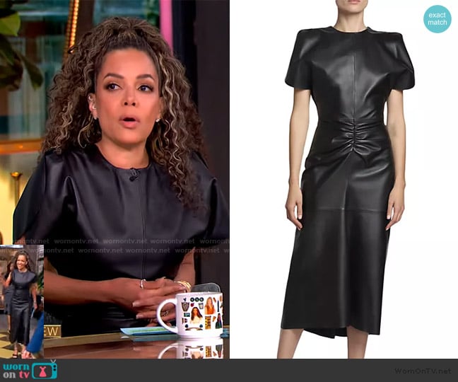 Victoria Beckham Gathered leather midi dress worn by Sunny Hostin on The View