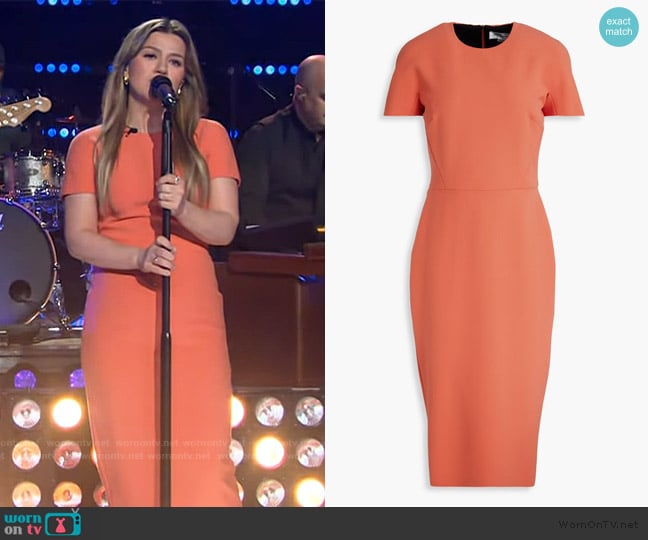 Kelly’s orange sheath dress on The Kelly Clarkson Show