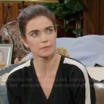 Victoria’s black v-neck sweater with white stripe sleeves on The Young and the Restless