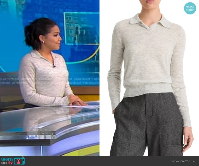 Vince Collared Sweater in Mist Grey worn by Stephanie Ramos on Good Morning America