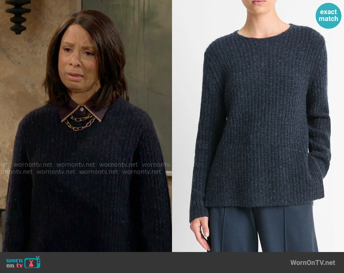 Vince Donegal Tweed Cashmere Rib Tunic Sweater worn by  Amy Lewis (Valarie Pettiford) on The Young and the Restless