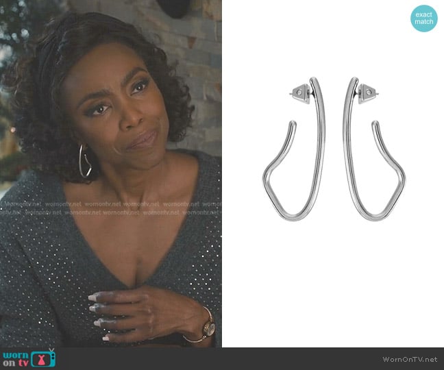 Vince Camuto Silver Organic Hoop Earrings worn by Helen Decatur (Heather Headley) on Sweet Magnolias