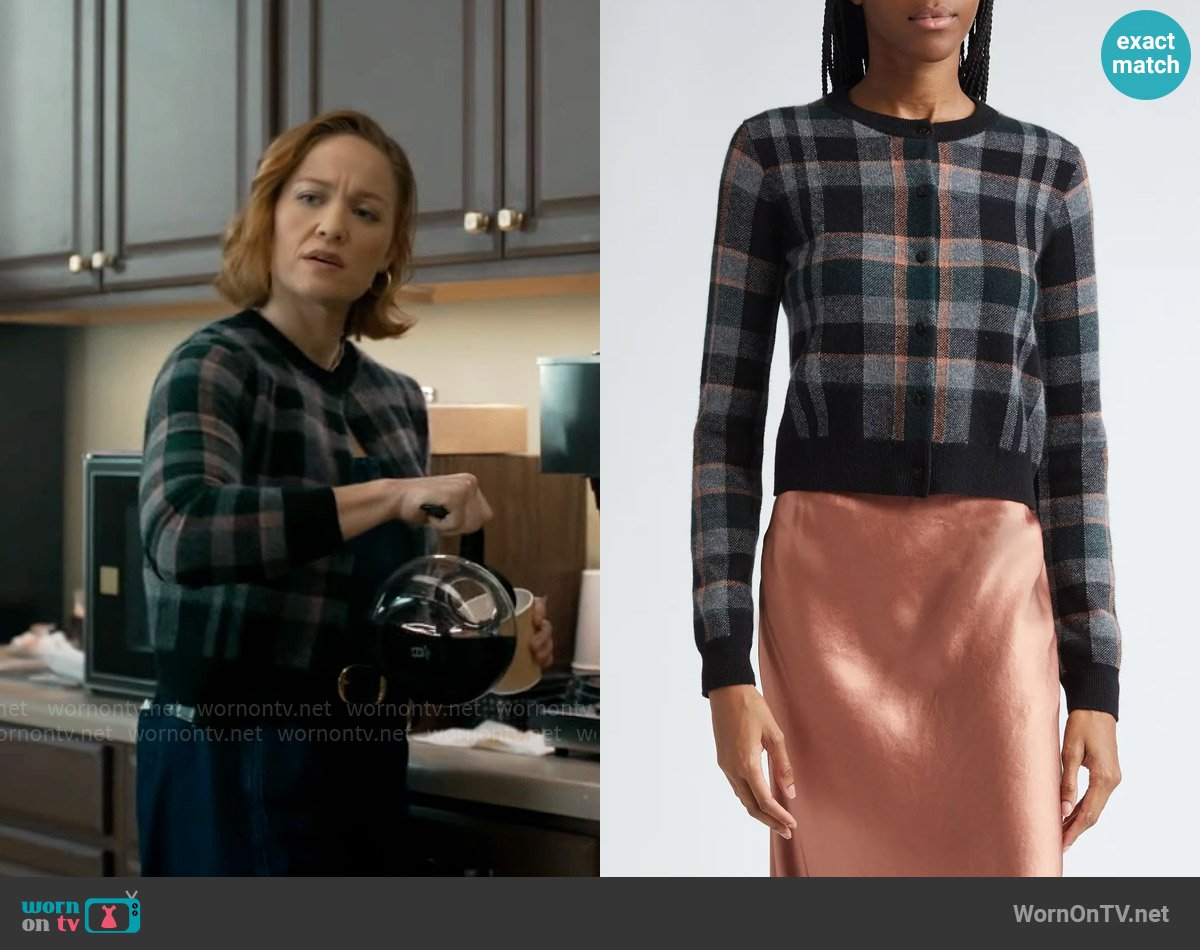 Vince Plaid Cashmere Cardigan worn by Angie Polaski (Erika Christensen) on Will Trent