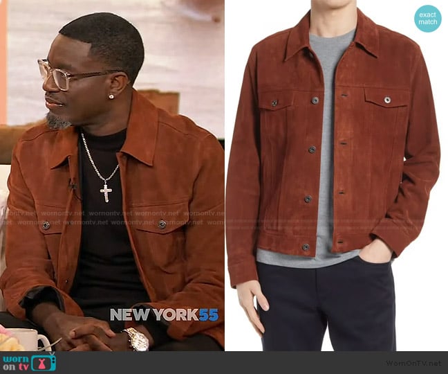 Vince Suede trucker jacket worn by Lil Rel Howery on The Drew Barrymore Show